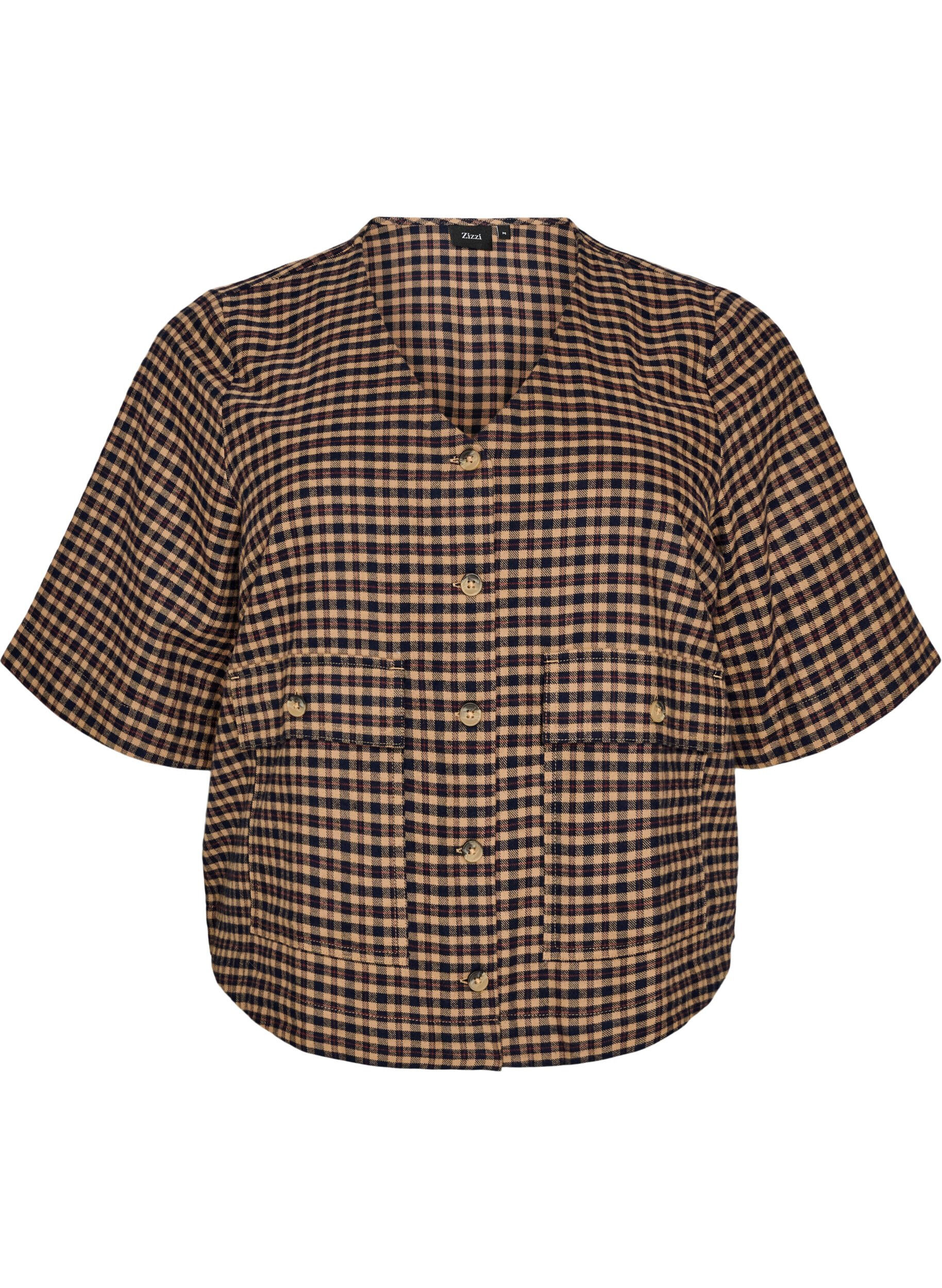 Checked blouse with chest pockets