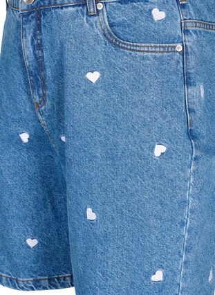 High-waist denim shorts with embroidered hearts, Light Blue Heart, Packshot image number 2
