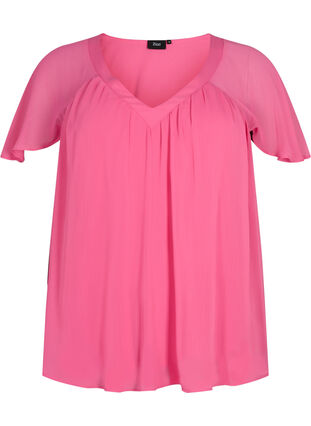  Plain top with batwing sleeves and V-neck, Shocking Pink, Packshot image number 0