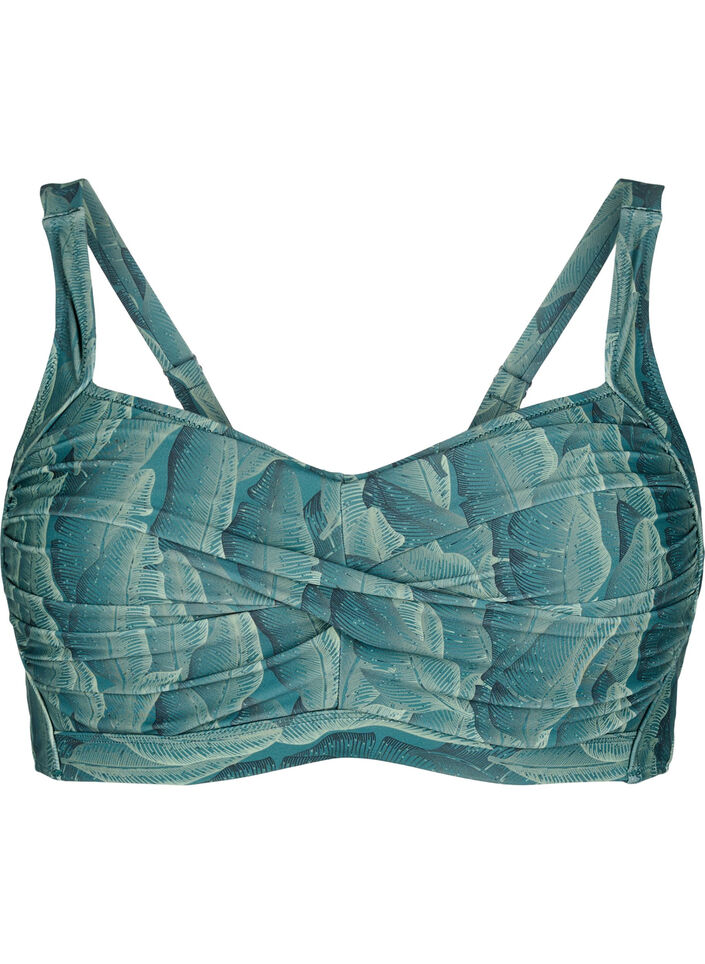 Bikini top with padding and print, Green, Packshot image number 0