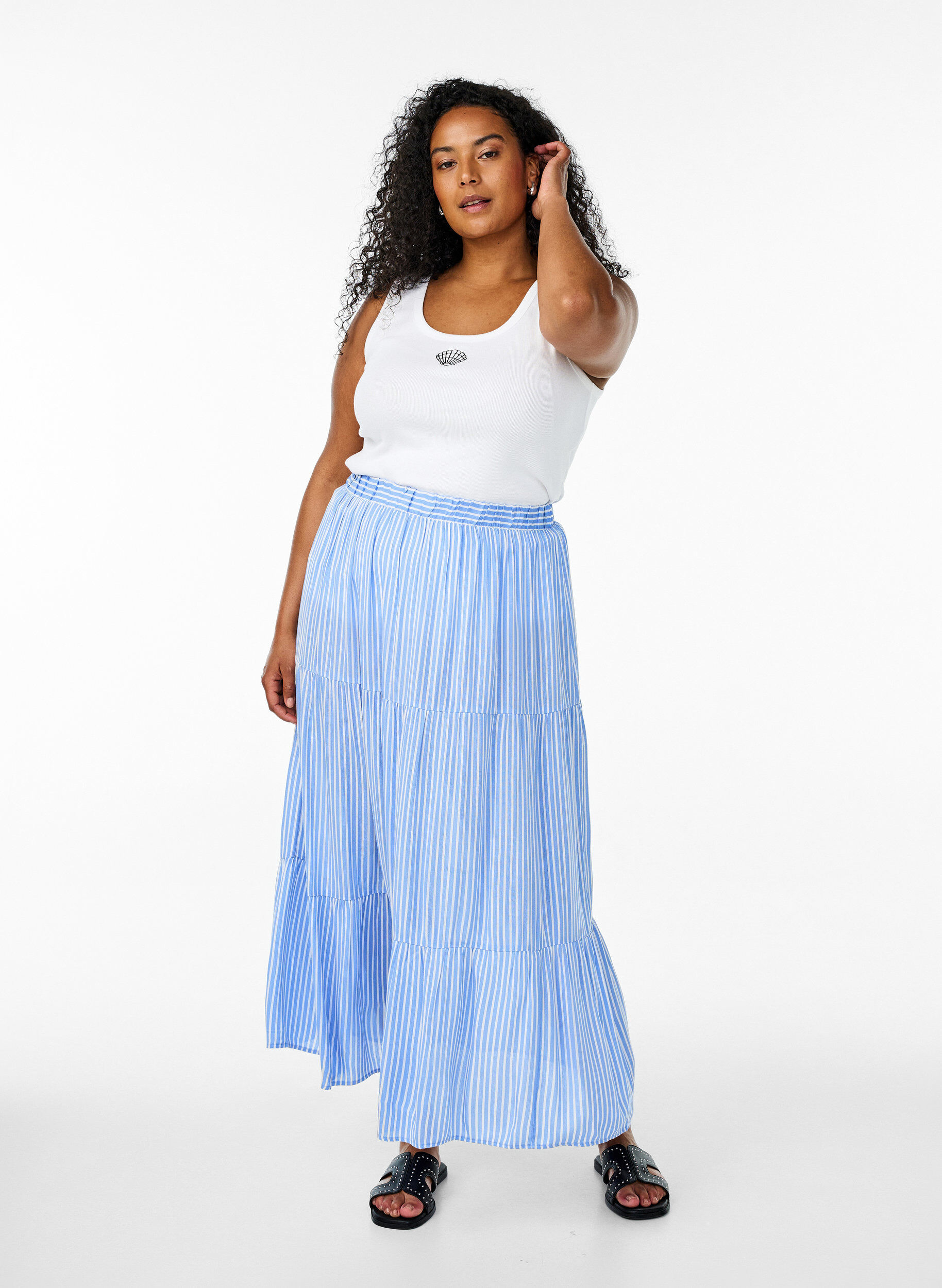 Zizzifashion Fitted top with motif, White, Model image number 1