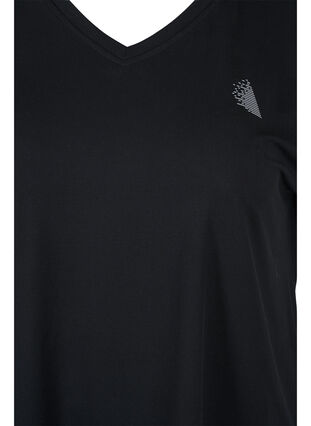 Short sleeve sport t-shirt with v-neck, Black, Packshot image number 2