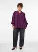 Blouse with ruffle collar and ruching, Purple, Model image number 1