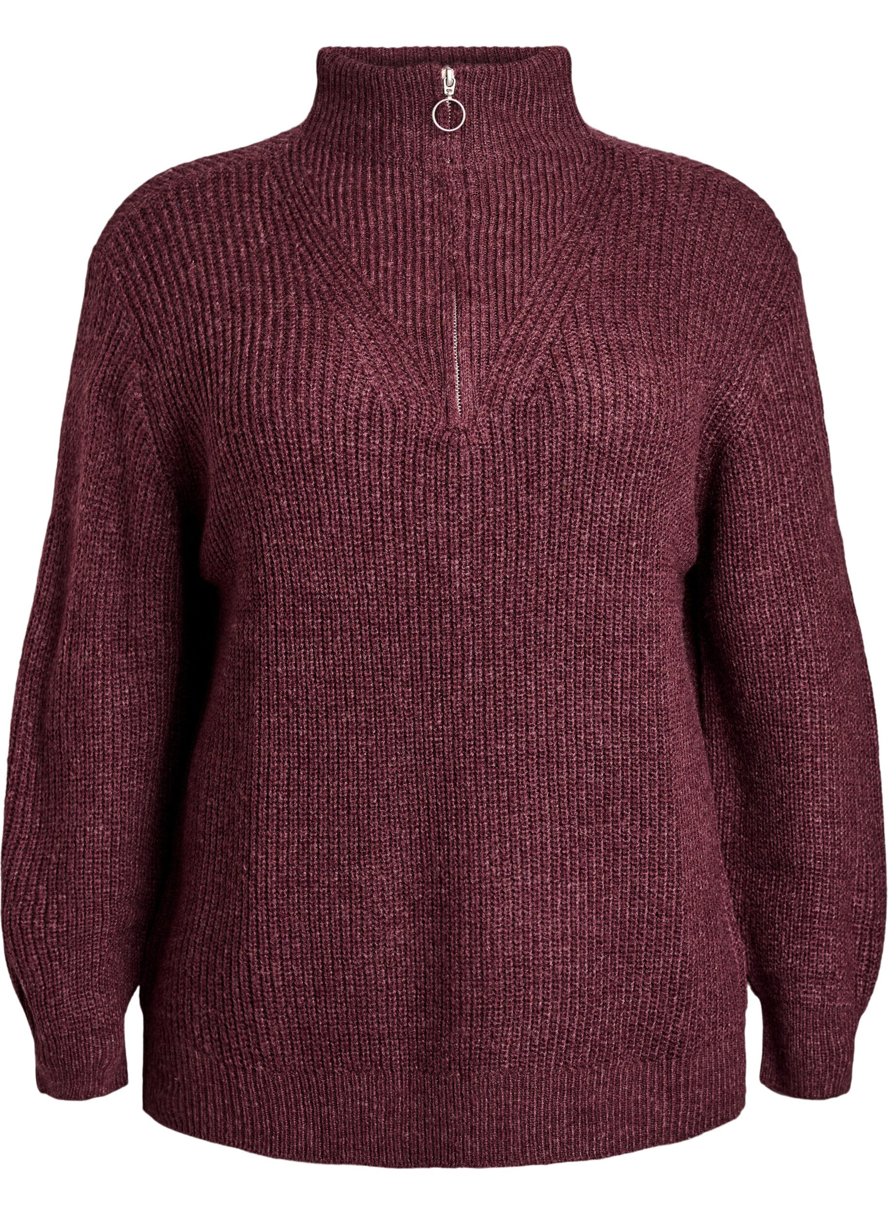 ZizzifashionKnitted sweater with high neck and zipper, Red, Packshot image number 0