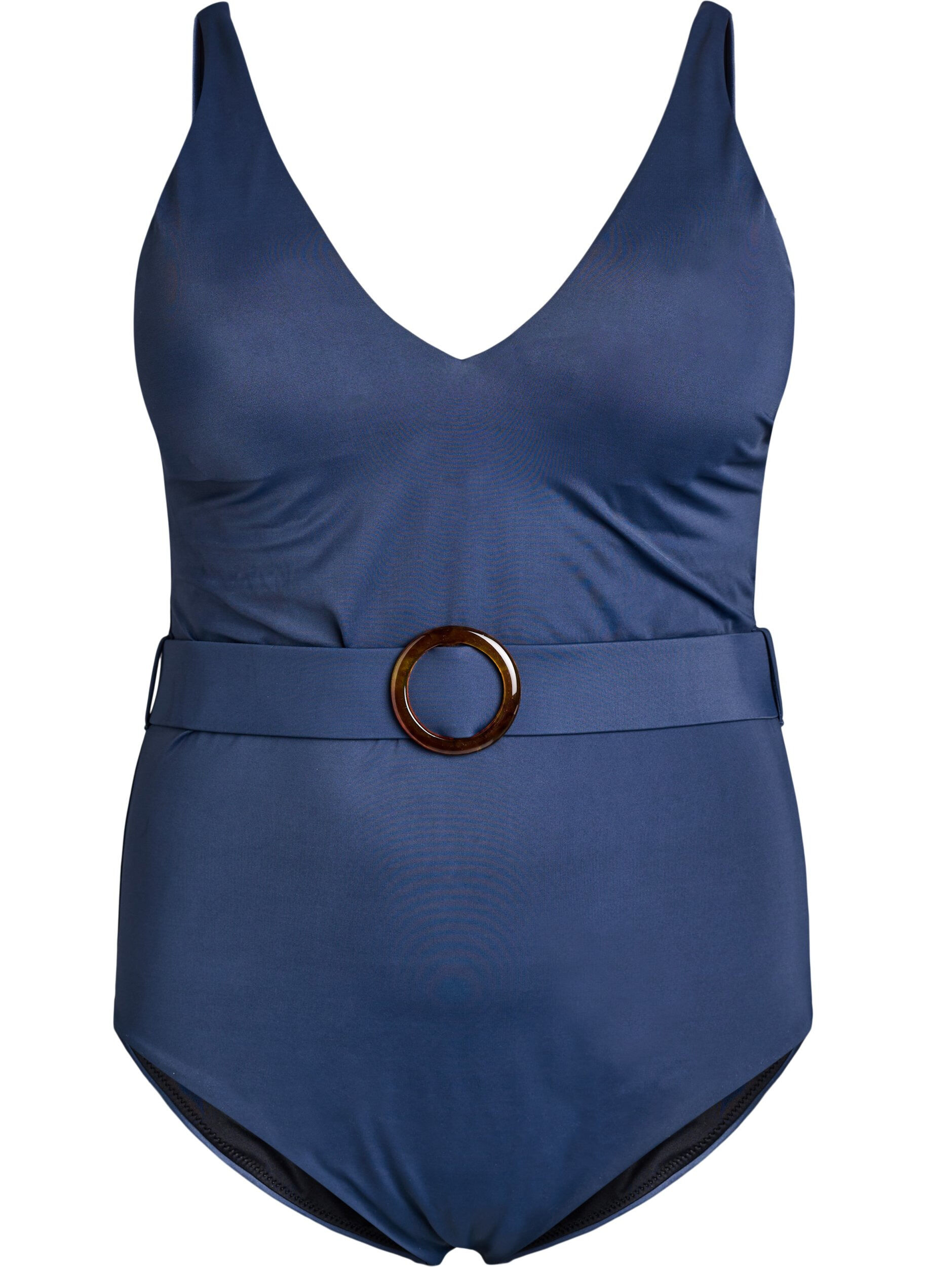 Zizzifashion Swimsuit with V-neck and belt, Blue, Packshot image number 0