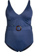 Swimsuit with V-neck and belt, Blue, Packshot image number 0
