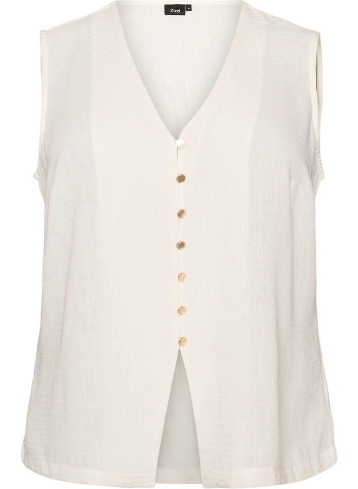 Sleeveless vest with a V-neck and buttons, Vanilla, Packshot image number 0