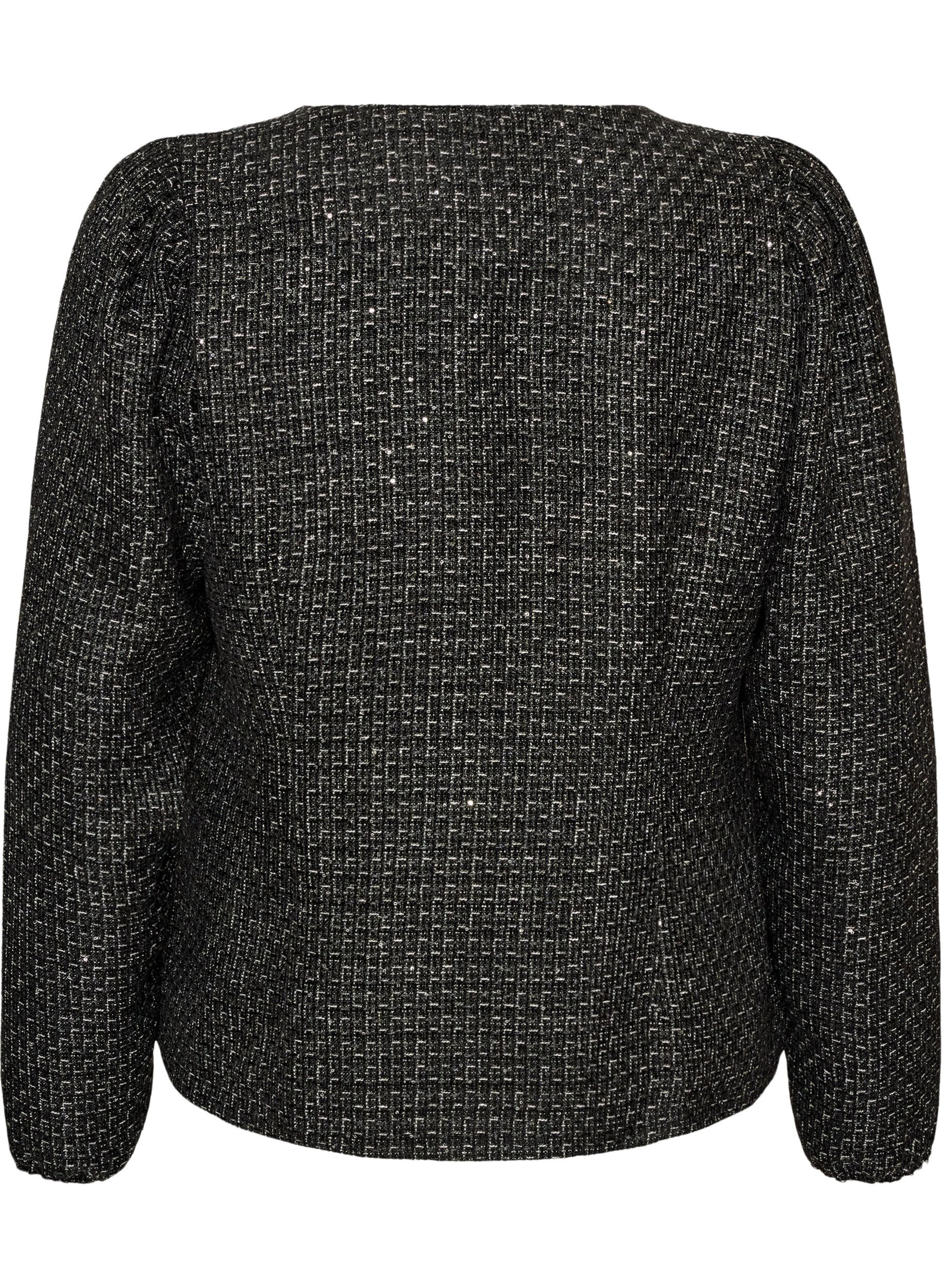 ZizzifashionBoucl&eacute; jacket with sequins and decorative buttons, Black, Packshot image number 1