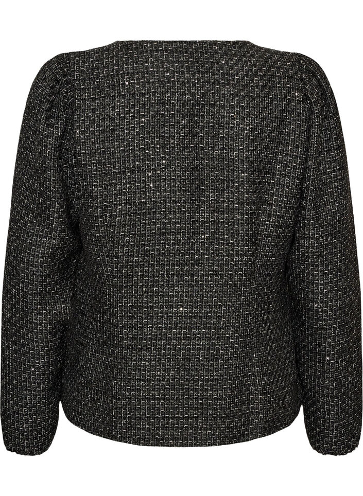 Boucl&eacute; jacket with sequins and decorative buttons, Black, Packshot image number 1