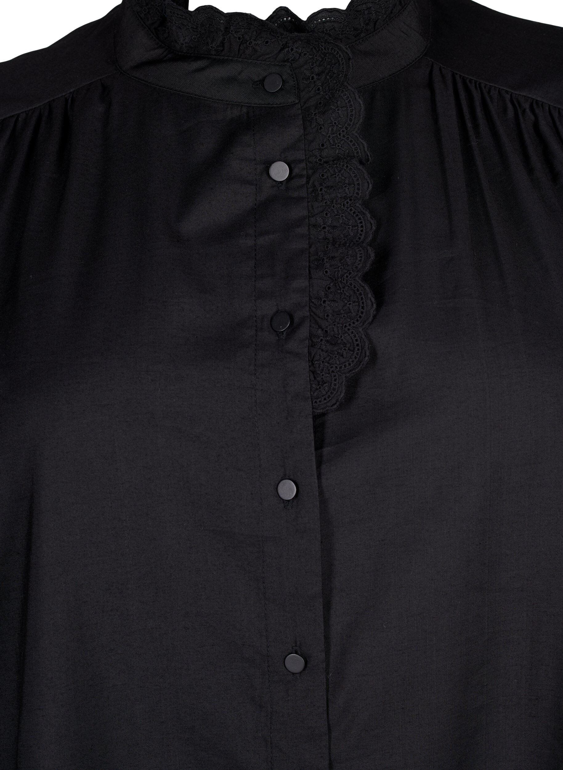 Zizzifashion Viscose shirt blouse with ruffles, Black, Packshot image number 2