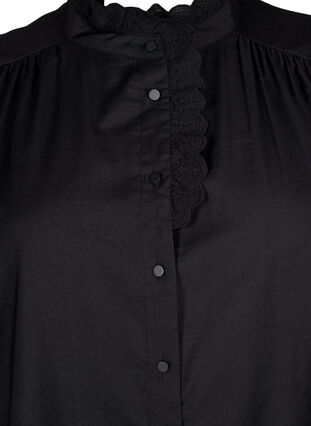 Viscose shirt blouse with ruffles, Black, Packshot image number 2