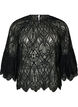 Lace blouse with long trumpet sleeves and ruffles, Black, Packshot image number 0