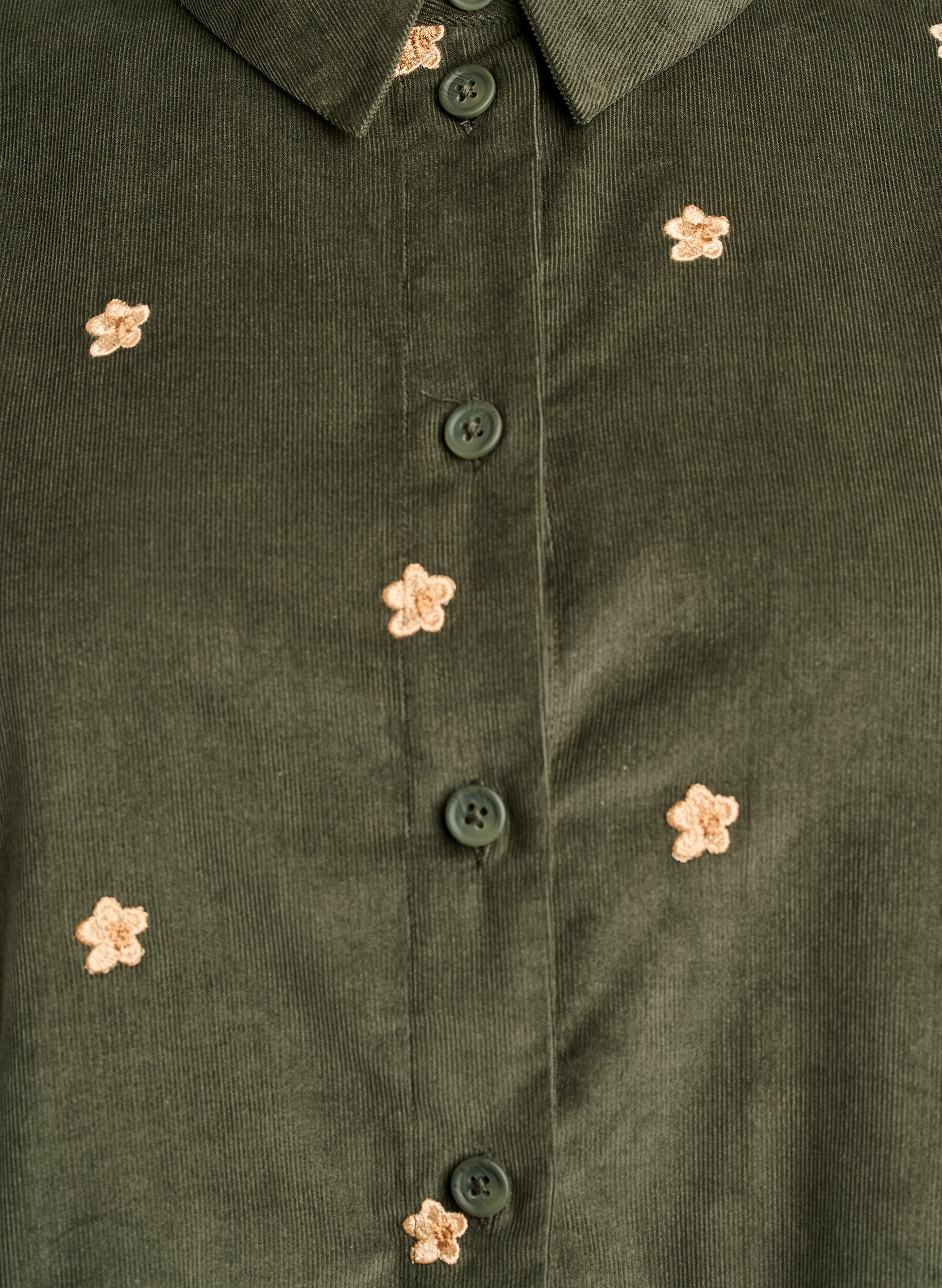 Zizzifashion Corduroy shirt with embroidered flowers, Green, Packshot image number 2