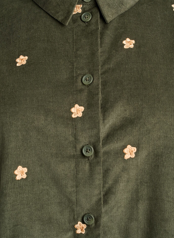 Corduroy shirt with embroidered flowers, Green, Packshot image number 2