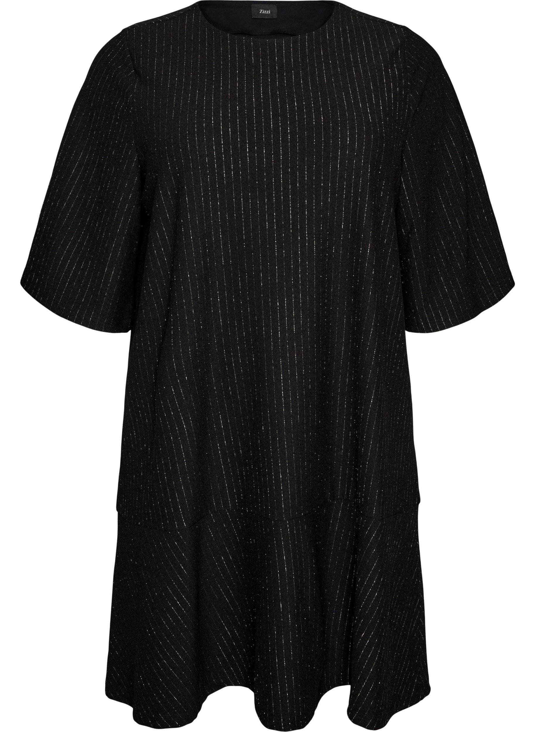ZizzifashionShort A-line dress with glitter stripes, Black, Packshot image number 0