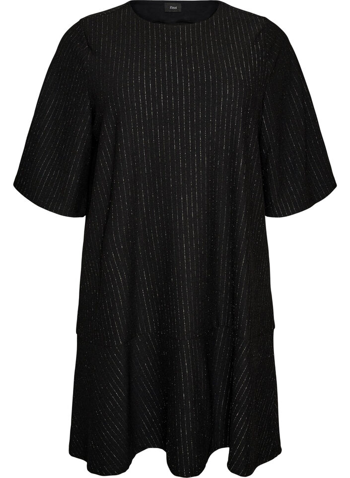 Short A-line dress with glitter stripes, Black, Packshot image number 0