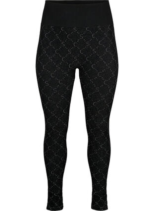 Seamless leggings with silver-colored pattern, Black, Packshot image number 0