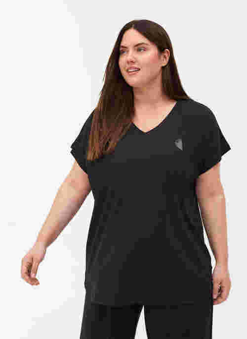 Short-sleeved sports T-shirt with V-neckline