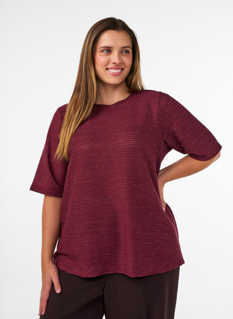 Blouse with texture and glitter, Red, Model image number 0