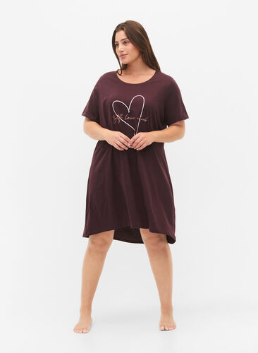 Short-sleeved nightgown in organic cotton, Fudge W. Self-Love, Model image number 2
