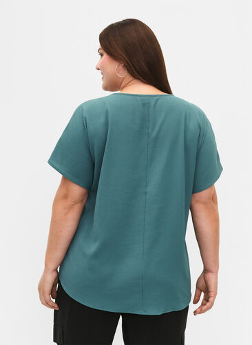 Short sleeved blouse with round neckline, Sea Pine, Model image number 1