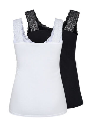 2-pack top with lace, Bright White / Black, Packshot image number 1