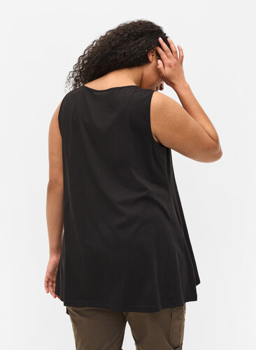Cotton top with rounded neckline, Black SUNSHINE BEACH, Model image number 1