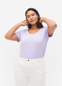 Basic plain cotton t-shirt, Lavender, Model