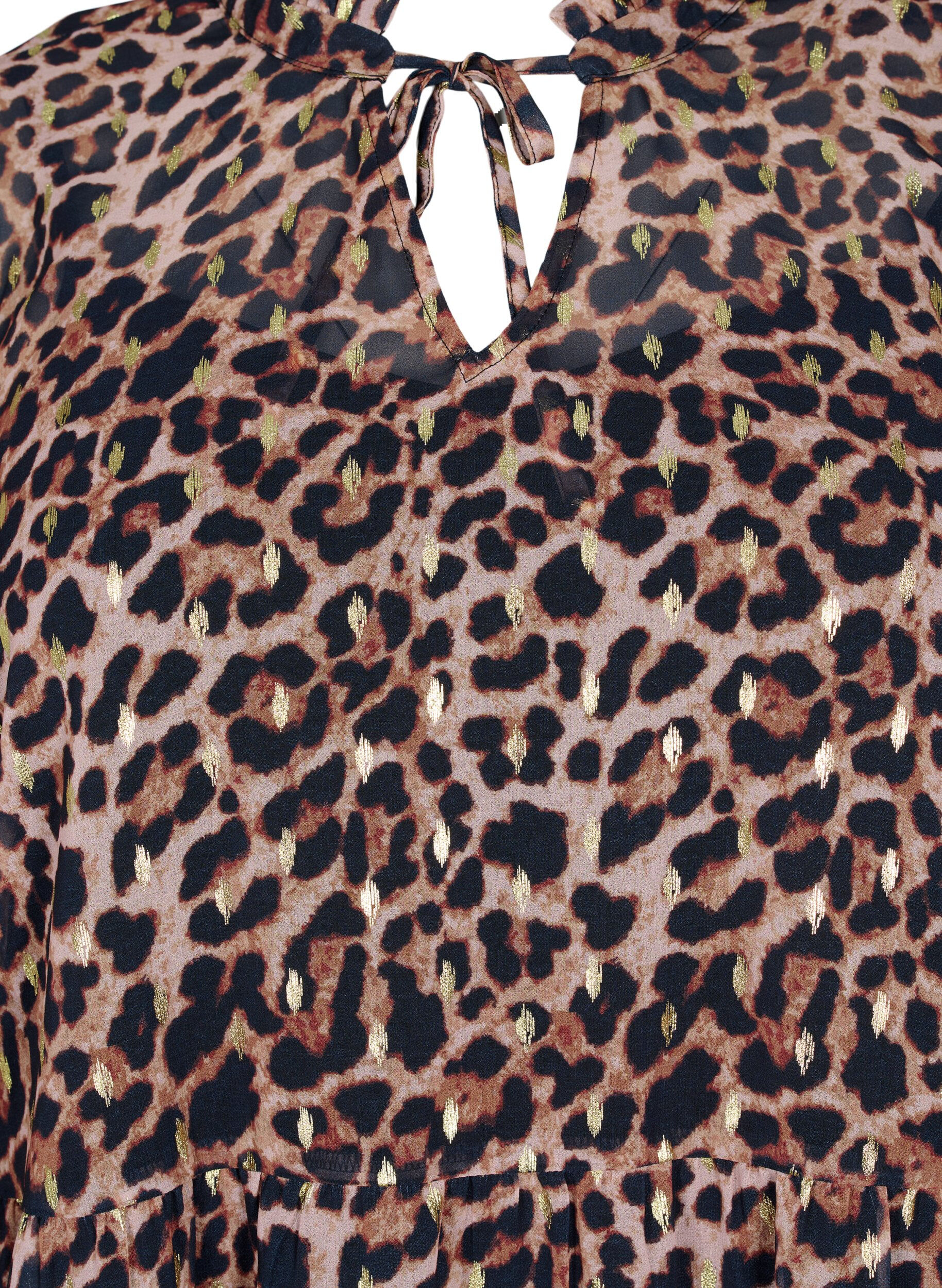 Zizzifashion Tunic with floral print and lurex, Leopard AOP, Packshot image number 2
