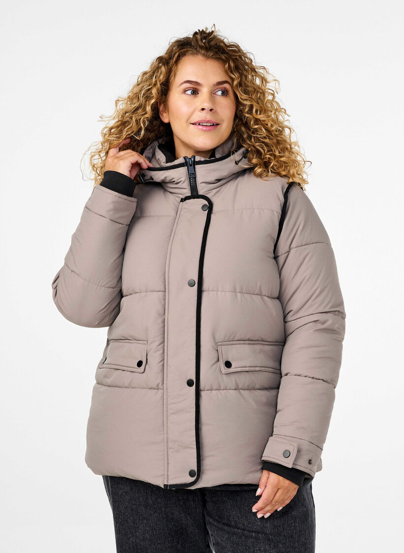 Short puffer jacket with contrast details, Beige, Model image number 0