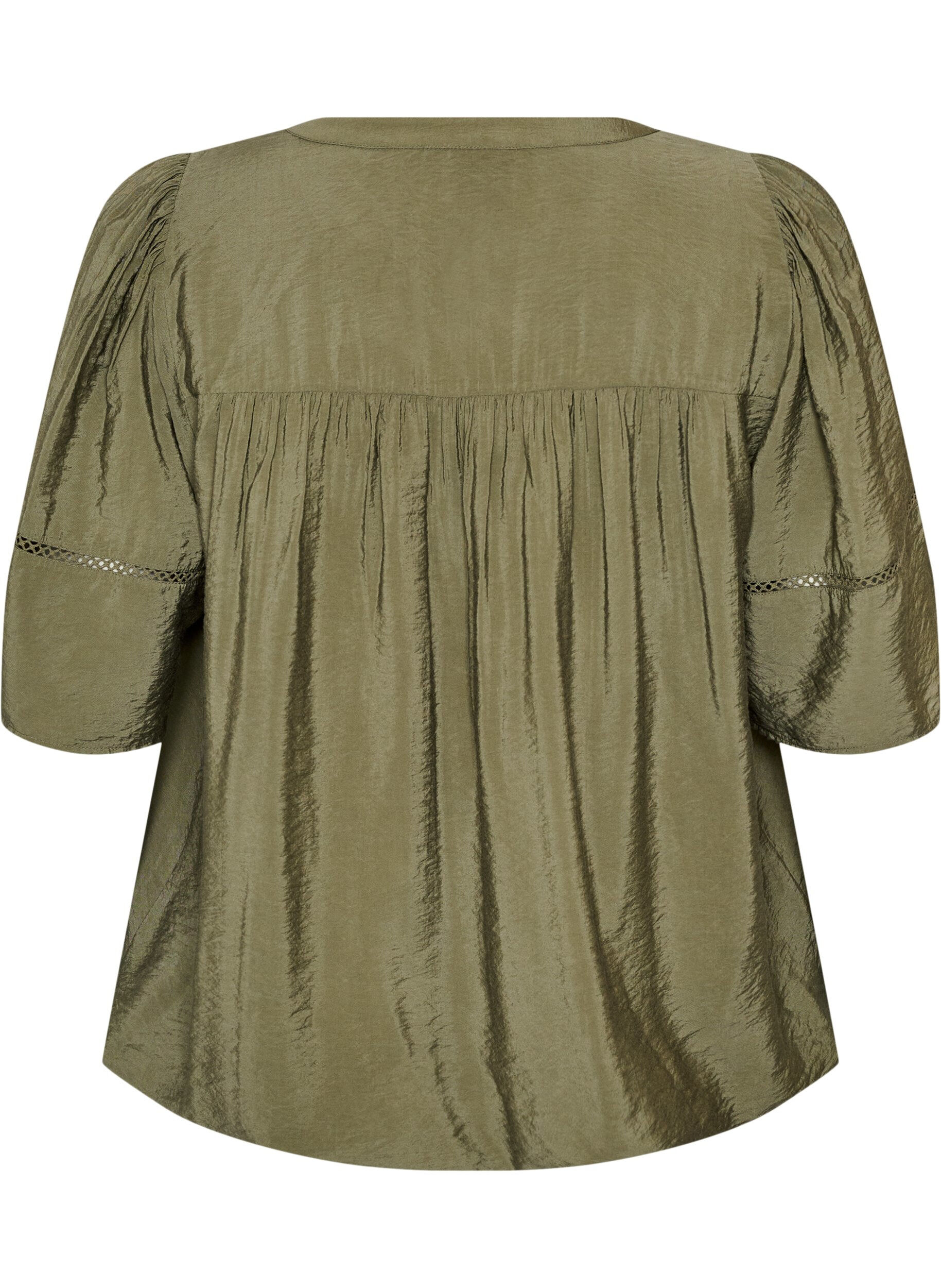 ZizzifashionViscose blouse with pintucks and balloon effect, Green, Packshot image number 1