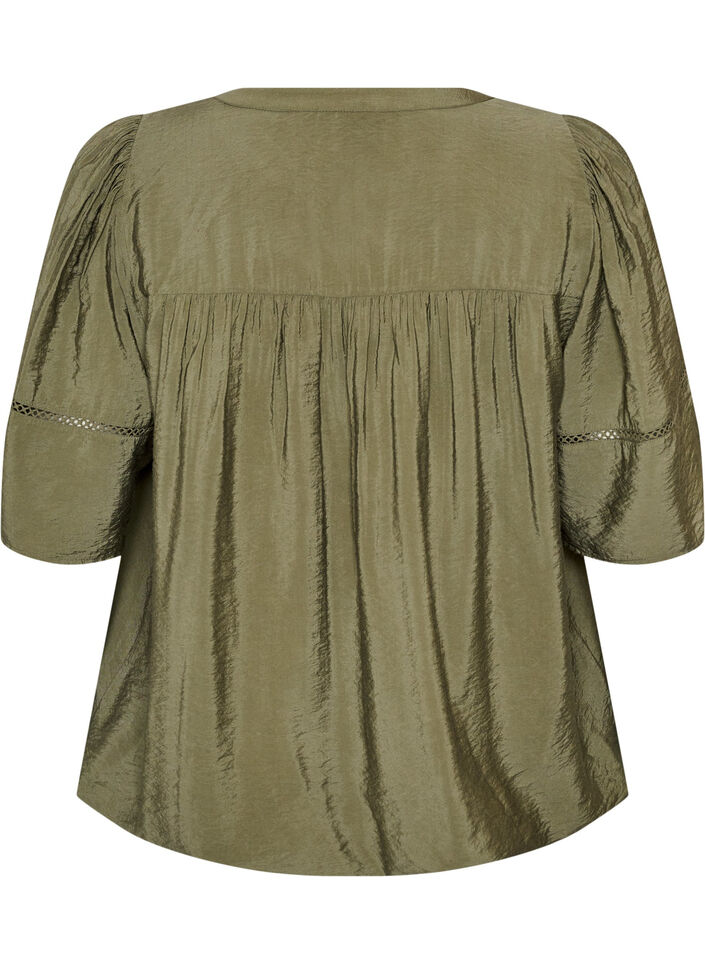 Viscose blouse with pintucks and balloon effect, Green, Packshot image number 1