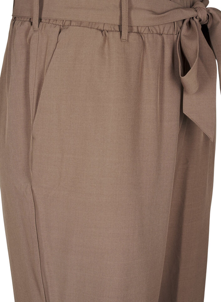 High-waisted trousers with ruffles and a tie belt, Walnut Melange, Packshot image number 2