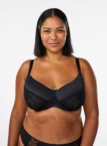 ZizzifashionFull coverage bra with lace and microfibre, Black, Model image number 0