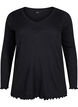 Ribbed blouse with long sleeves and V-neck, Black, Packshot image number 0