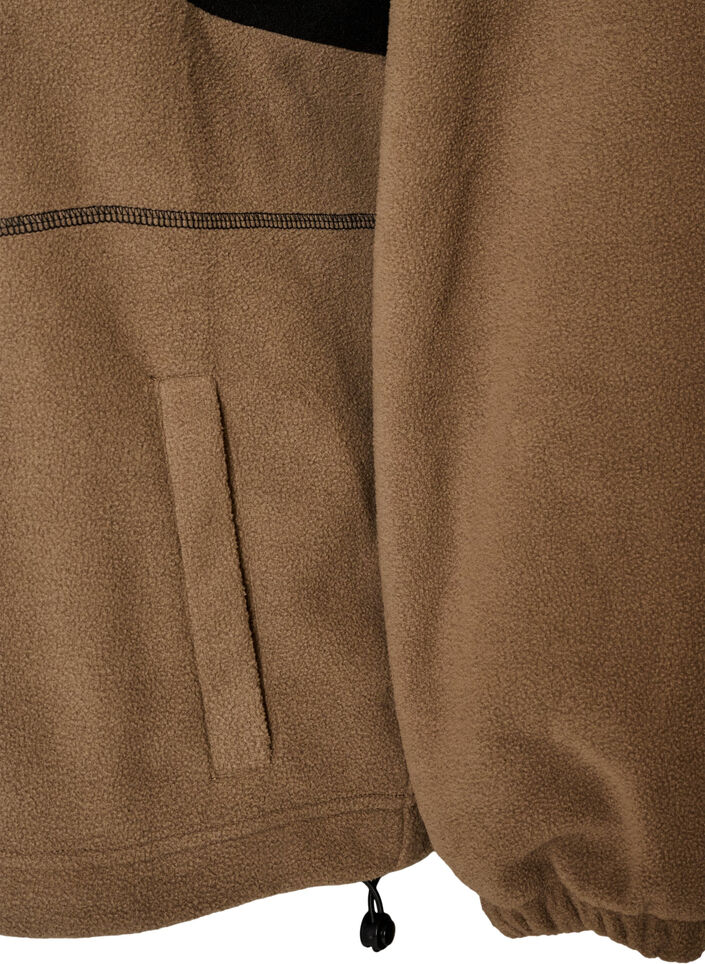 Fleece anorak with hood and contrast panel, Brown, Packshot image number 3