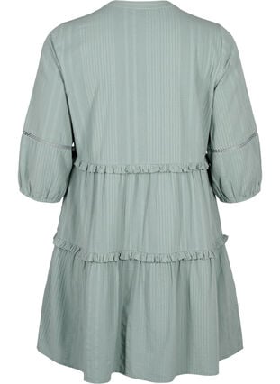 3/4 sleeve cotton dress with ruffles, Chinois Green, Packshot image number 1
