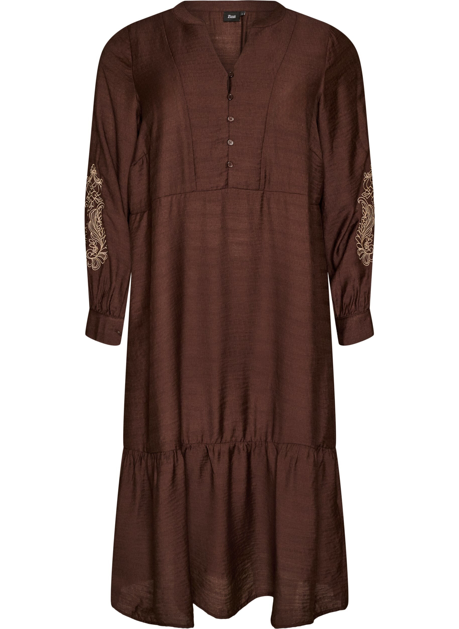 Viscose dress with embroidery and tiered ruffles