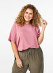 FLASH - Short-sleeved woven blouse with round neck, Rose, Model image number 0