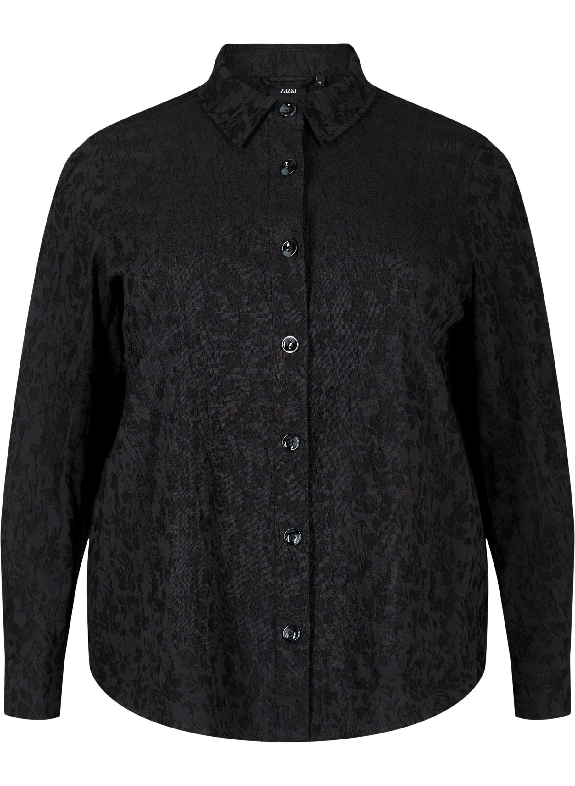 Zizzifashion Viscose shirt jacket with tone-on-tone pattern, Black, Packshot image number 0