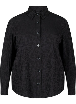 Viscose shirt jacket with tone-on-tone pattern, Black, Packshot image number 0