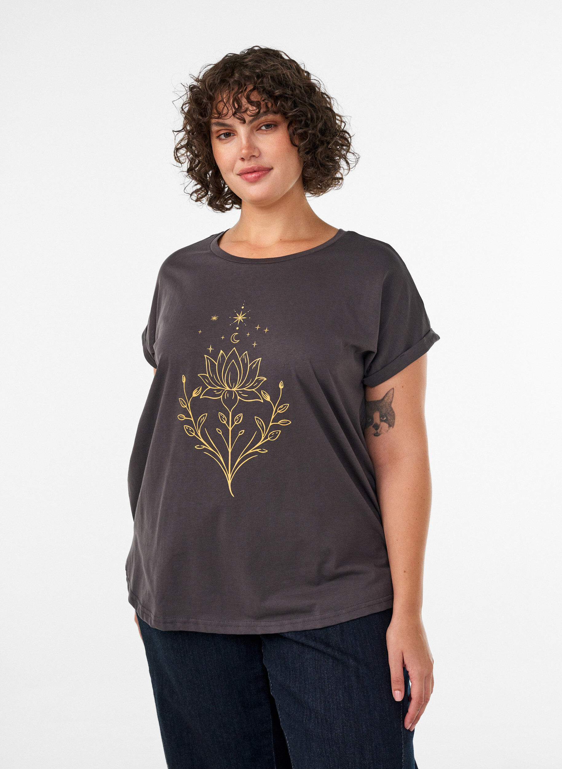 T-shirt with decorative front print, Dark Grey, Model