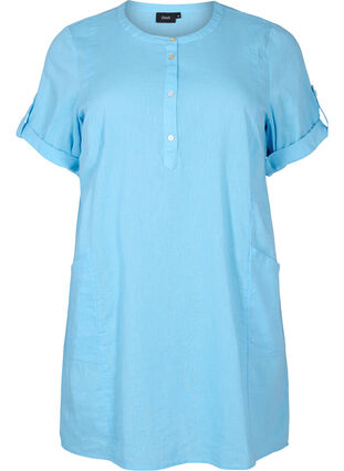 Short-sleeved cotton tunic with pockets, Alaskan Blue, Packshot image number 0