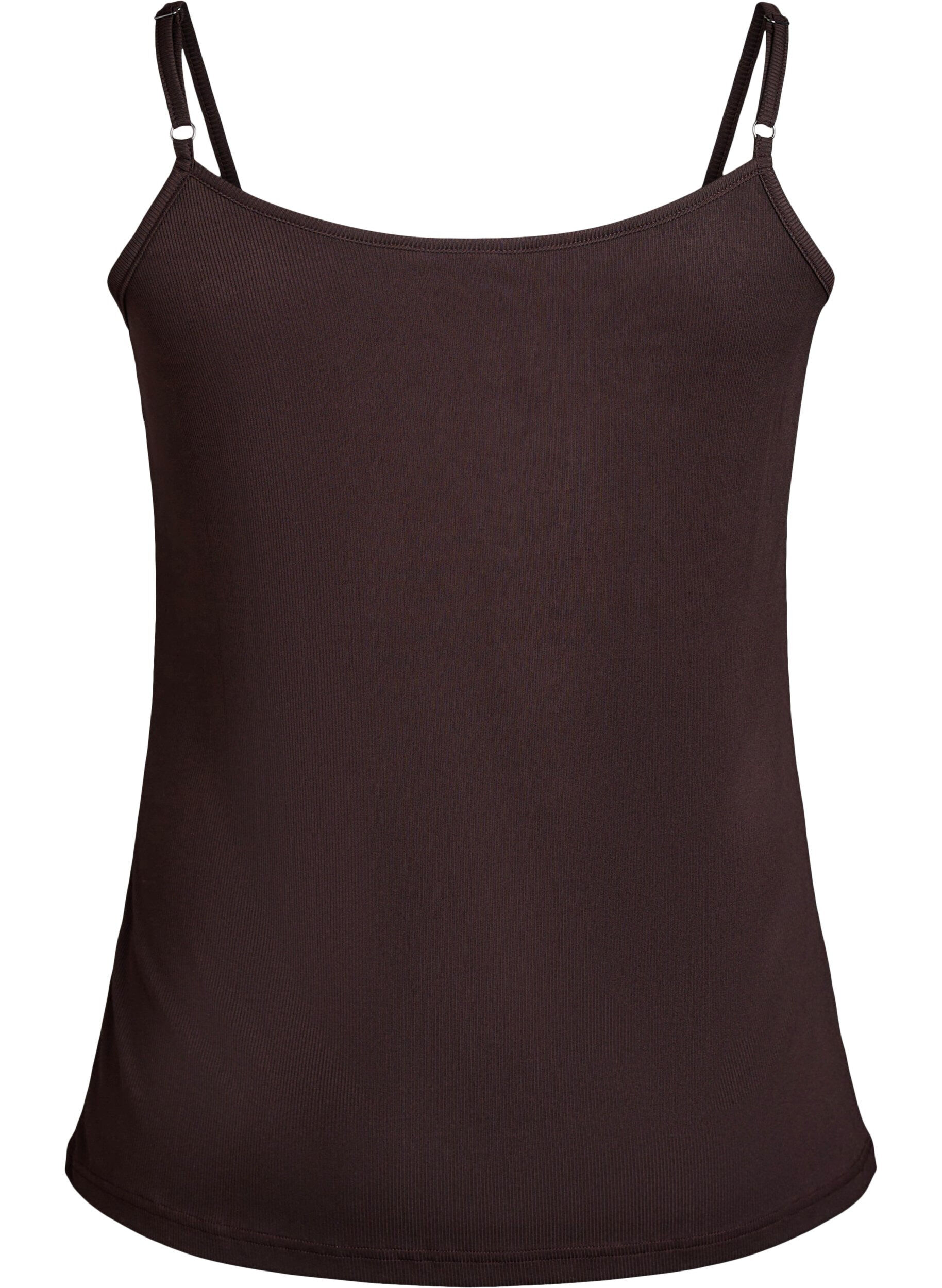 Zizzifashion Ribbed jersey top with lace trim, Brown, Packshot image number 1