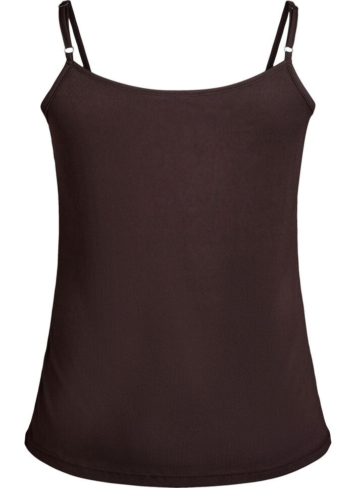 Ribbed jersey top with lace trim, Brown, Packshot image number 1