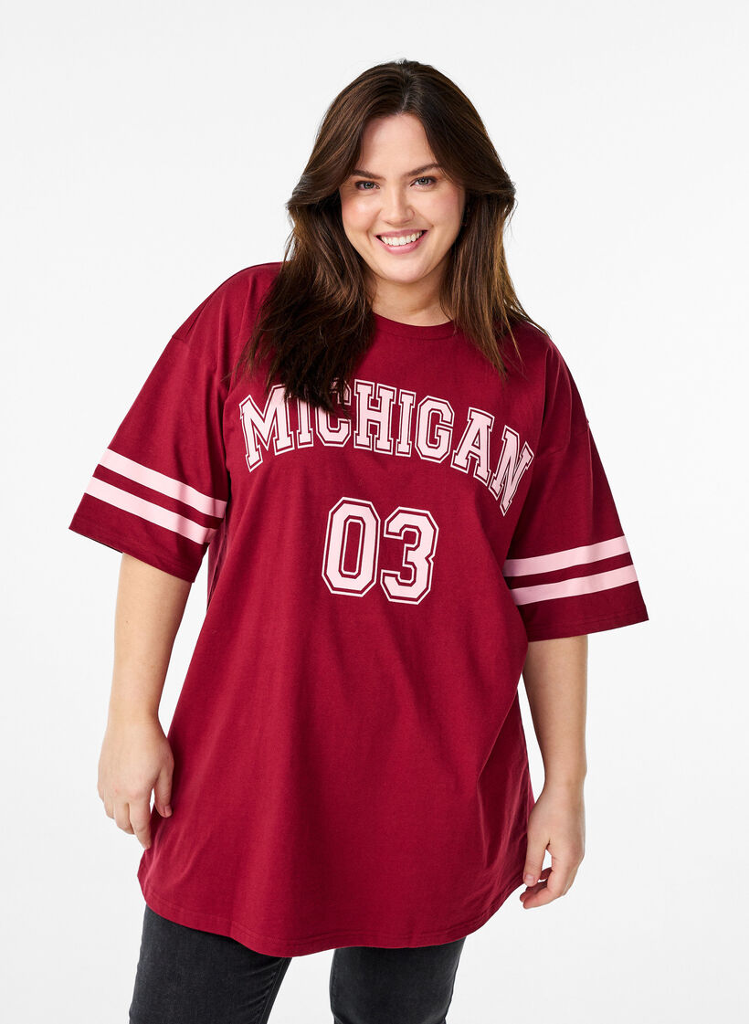 Sporty oversized college T-shirt, Red, Model image number 0