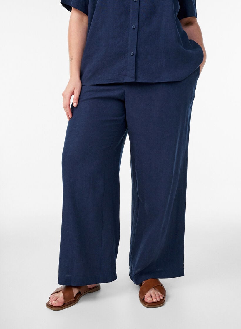 Wide-leg linen and viscose trousers, Blue, Model image number 2