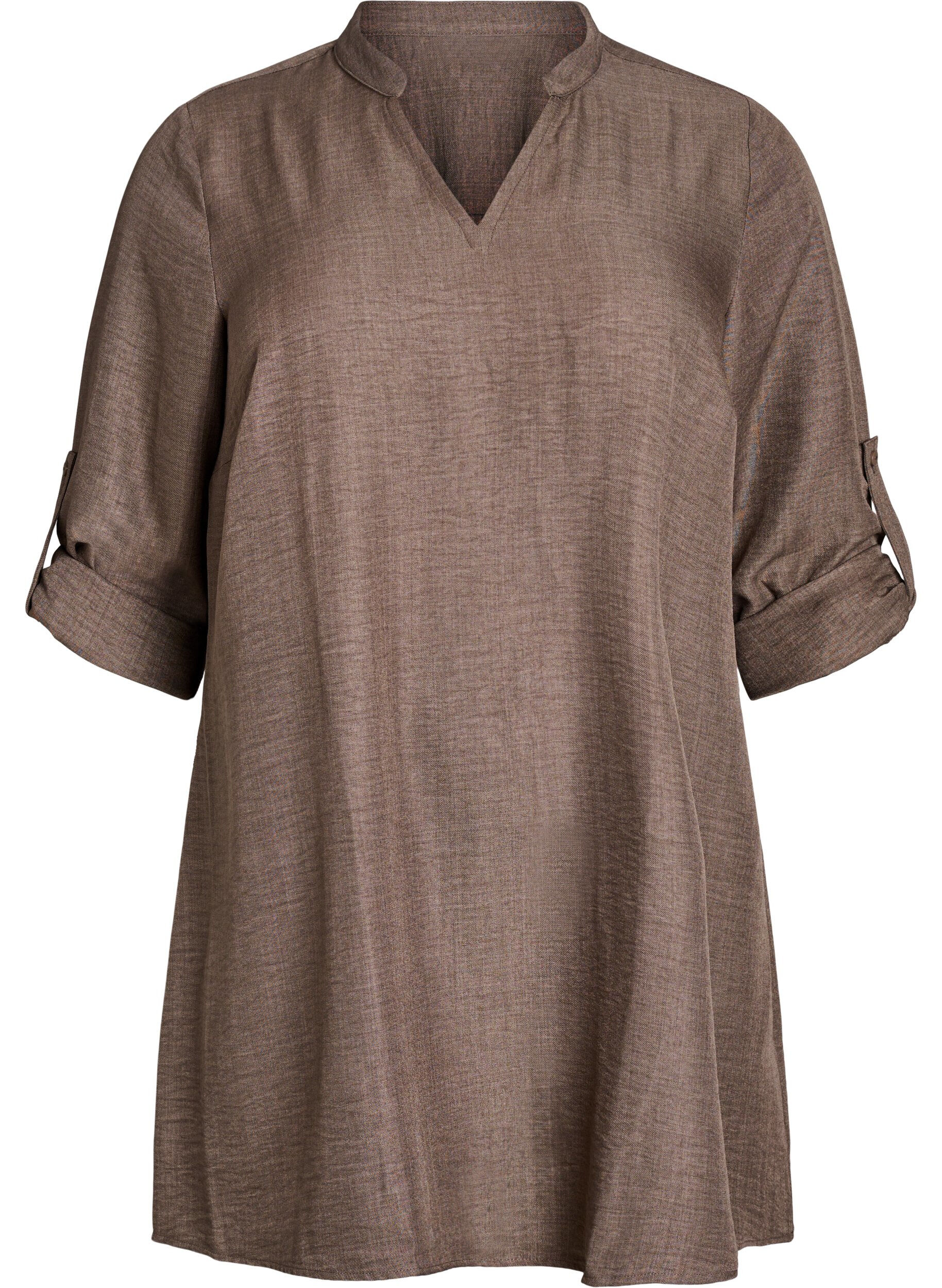 Zizzifashion Tunic with V-neck, Brown, Packshot image number 0