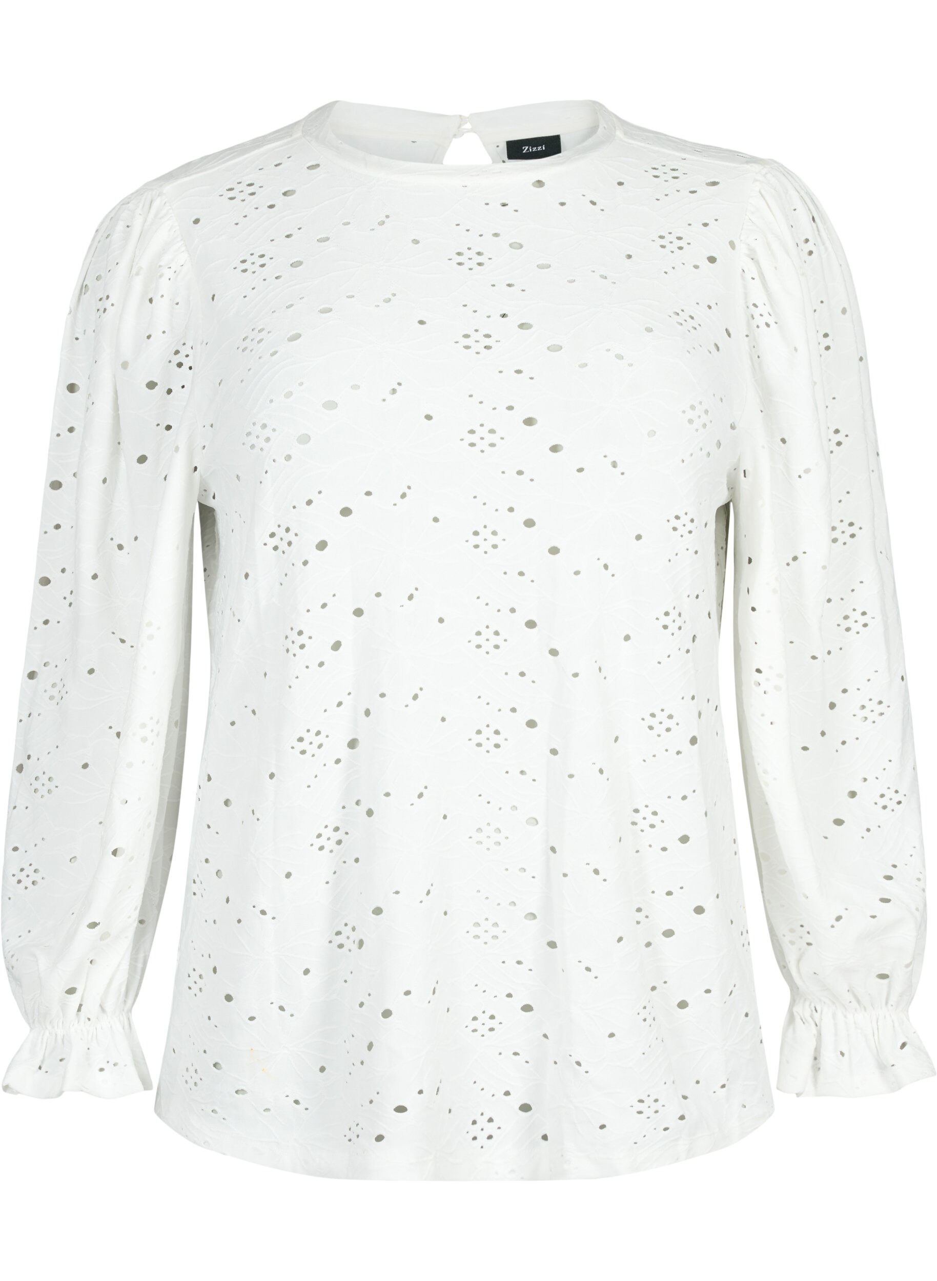Zizzifashion Long-sleeved blouse with hole pattern, Bright White, Packshot image number 0