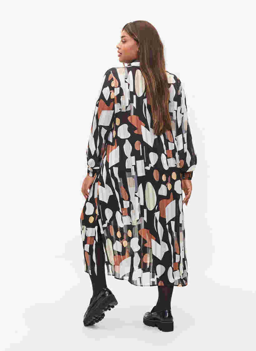 Printed shirt dress with smock, Graphic AOP, Model image number 1